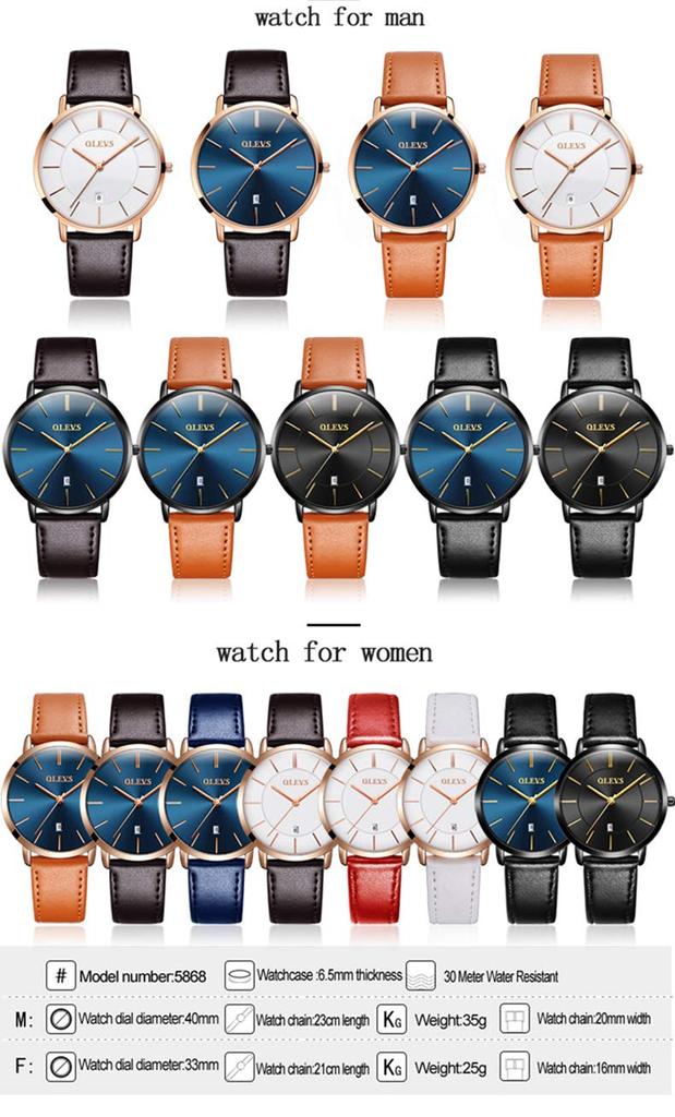 OLEVS Pair Watch Pair Watch Couple Popular Ladies Pair Watch Set Arm Watch Surprise Present Wedding Anniversary Present Couple Anniversary Present Day