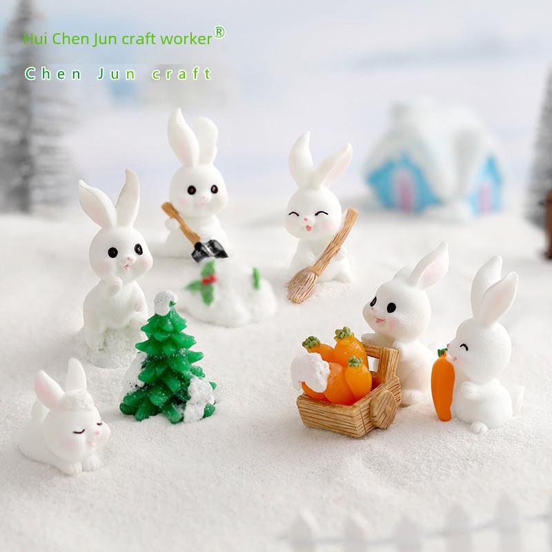 Delightful Resin Winter Snow Bunny Decor For Diy Miniature Wonderland