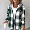Women's Plaid Print Cardigan Long Sleeves Single-Breasted Thick Plush Warm Drawstring Hoodie Daily Casual Coat Fall Winter