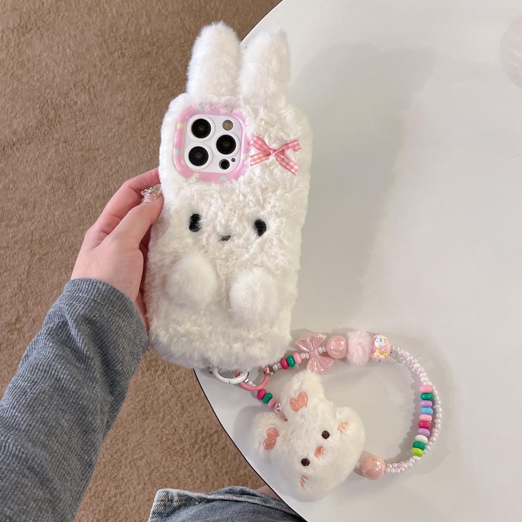 New Cute 3D Rabbit Plush Phone Case Fall Winter Warm Phone Case for iPhone 16 Pro Max