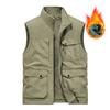 Spring New Men Waistcoat Men Leisure Solid Color Vest Young Middle-Aged Photography Fishing Casual Vest Fleece Jacket Male
