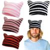 Cute Cat Ears Ins Little Devil Striped Hat Keep Warm Knitted Wool Cap Japanese Beanie Hat  Women