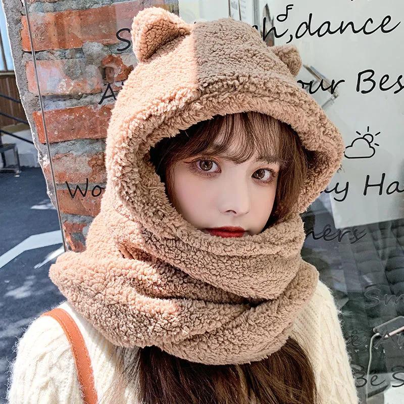 Hat Scarves Cashmere Warm Winter Scarf Pockets Glovers All In One Women Fashion Shawls Cat Ear Cute Kawaii Winter Scarfs