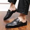 Fashion Men Leather Shoes Slip On Casual Slippers For Men Half Drag Dress Shoes Summer Loafers Vintage Classic Business Male Footwear