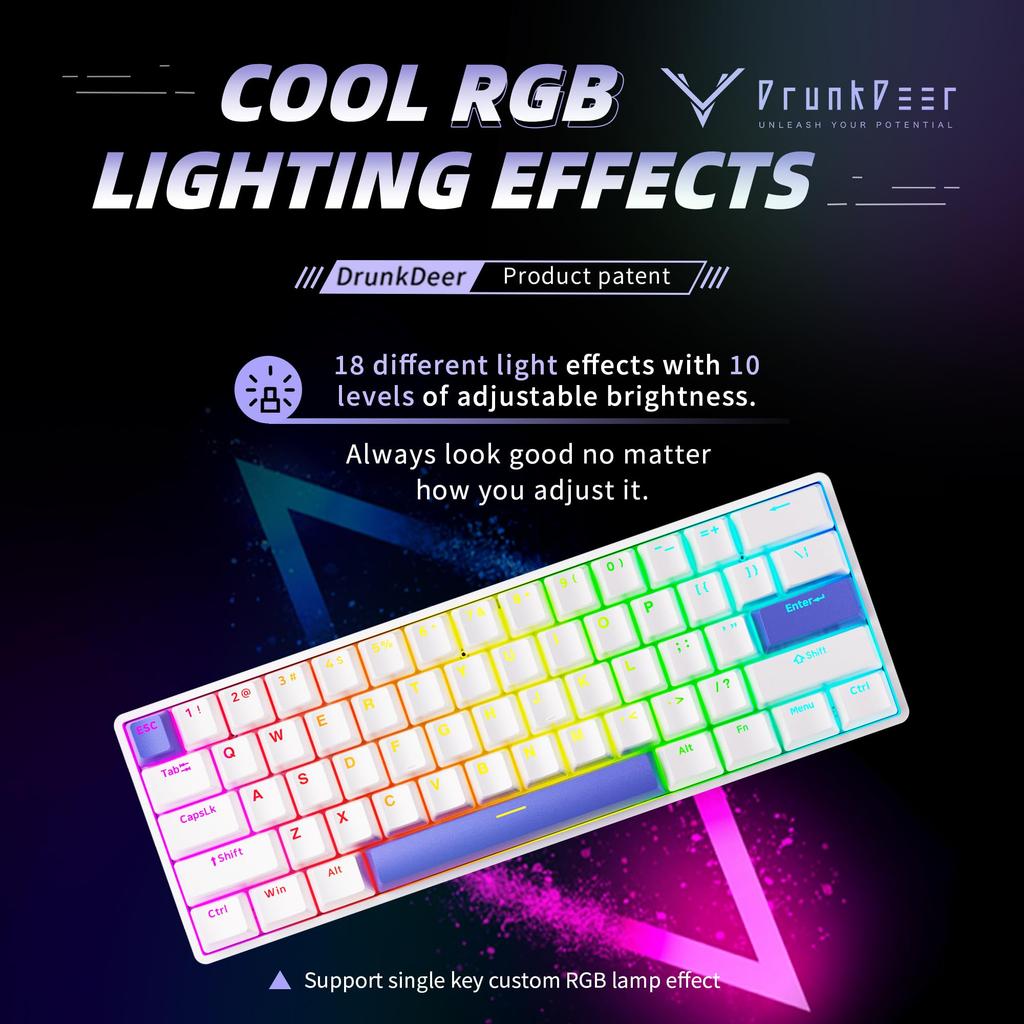 DrunkDeer G60 Rapid Trigger Mechanical Gaming Keyboard TKL Magnetic Switch Keyboard RGB PBT Keycaps Compact Layout 61 Keys USB White 60% Wired,
