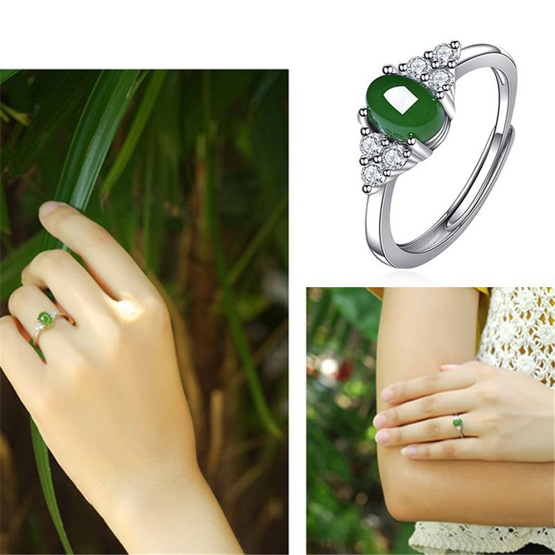Classic Open Temperament Set with Zirconium Green Chalcedony Ring Crystal Clear Plain Emerald and Jasper Ring Gem Ring