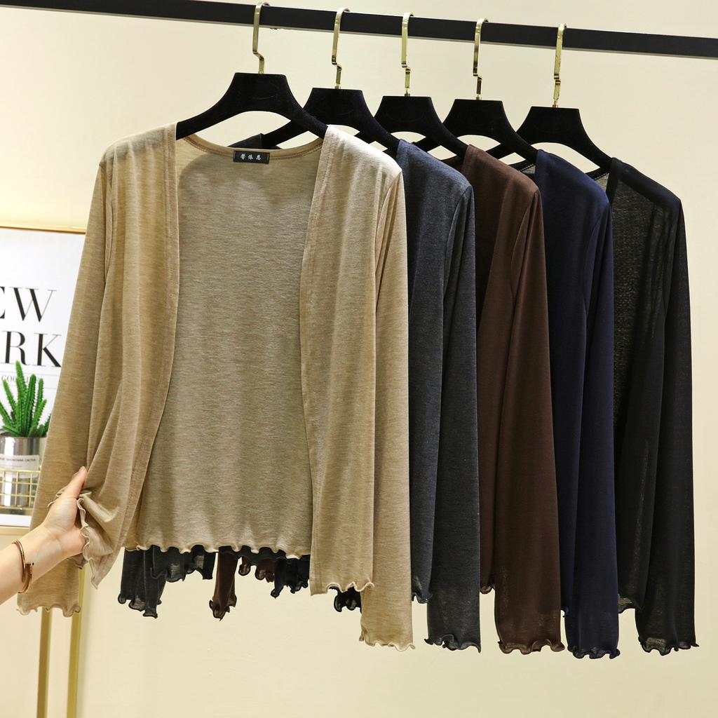 Летний женский короткий кардиган с оборками, накидка с длинным рукавом, защита от солнца, свободный крой, легкая накидка для кондиционера