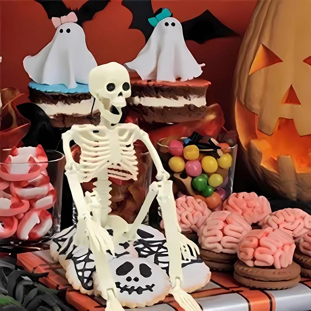 40CM Halloween Posable Skeleton Decoration Human Bones with Movable Joints for Haunted House Party Outdoor Yard Props
