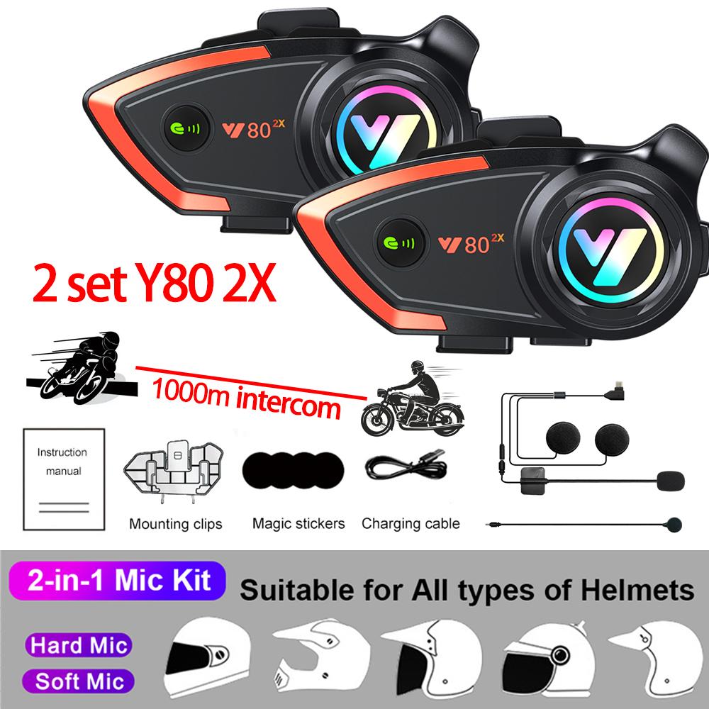 Y80 2X мотоциклетный шлем интерком Bluetooth гарнитура V5.3 Hands Free вызов беспроводной шумоподавление водонепроницаемый 1000M интерфон