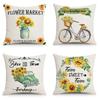 Spring and Summer Flowers Pillowcase Wish Sunflower Bicycle Wreath Linen Pillowcase