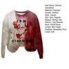 Women Sweatshirt 3D Bloodstain Print Round Neck Casual Halloween Haunted House Cosplay Top Long Sleeves Loose