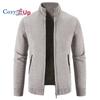 New Sweater Men Fleece Warm Knit Solid Color Stand Collar Zipper Slim Fit Cardigan