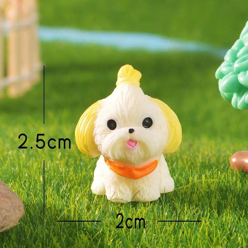 3 Pcs Cute Cartoon Bib Puppy Mini Resin Figurines Garden Moss Miniature Landscape DIY Ornament Car Desktop Dog Animal Decorations