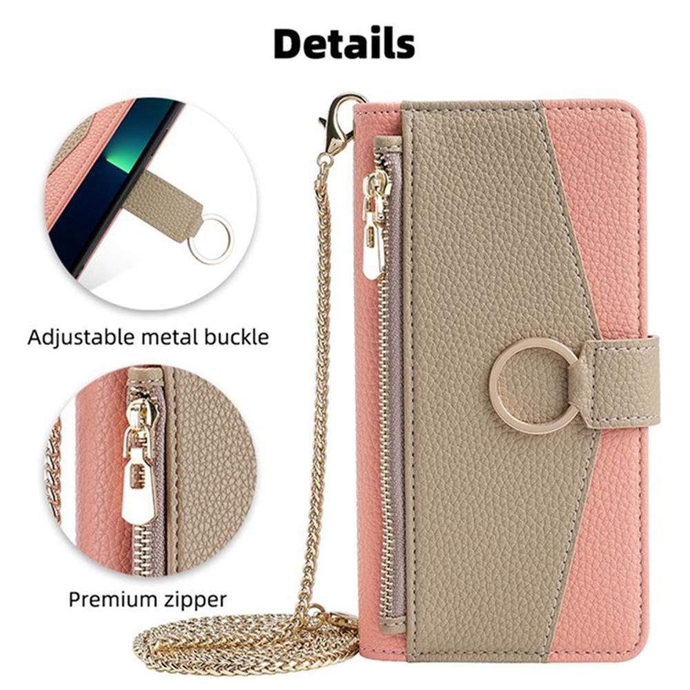For Samsung Galaxy S25+ Case Mirror Wallet Leather Phone Cover with Chain Shoulder Strap