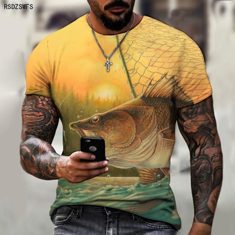 Wild Fishing 3D Printing Men's Round Neck T-shirt, Essential Clothing For Friends Of Fishing, Street Casual Oversize S-5XL