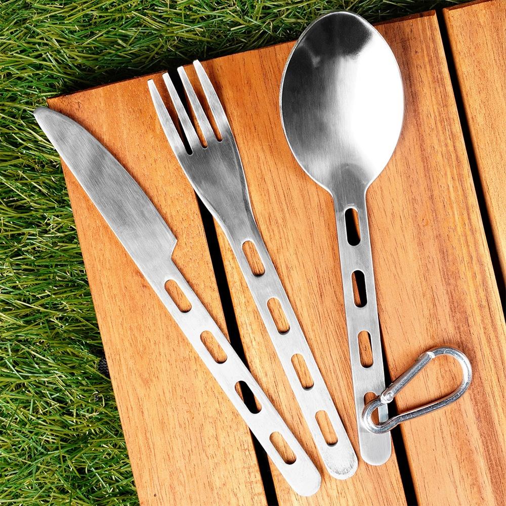 3x Tourist Picnic Travel Cutlery Steel Spoon Knife Fork