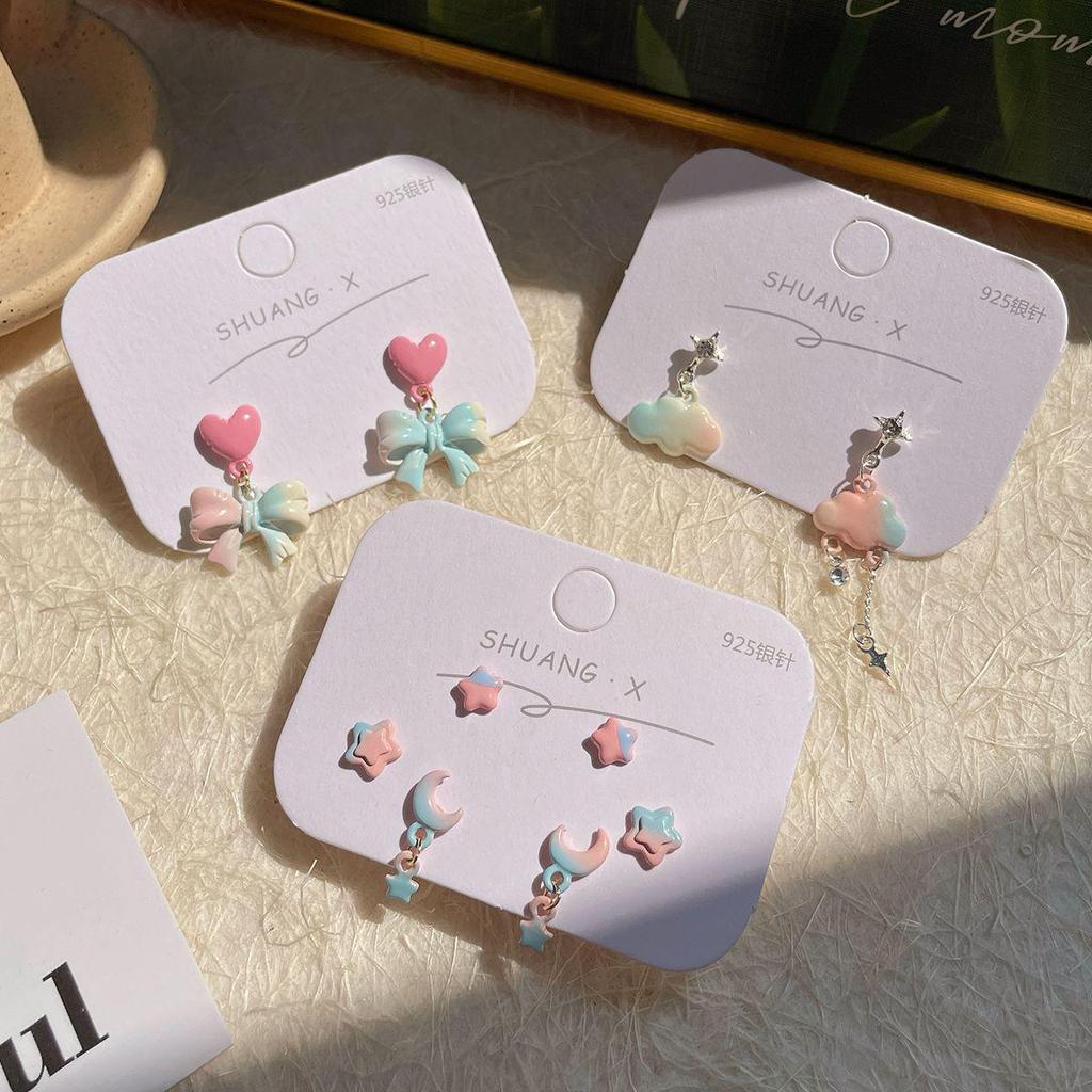 Летние серьги-бантики со звездами серебристого цвета: Сладкий, Изысканный и Уникальный Дизайн для Женщин