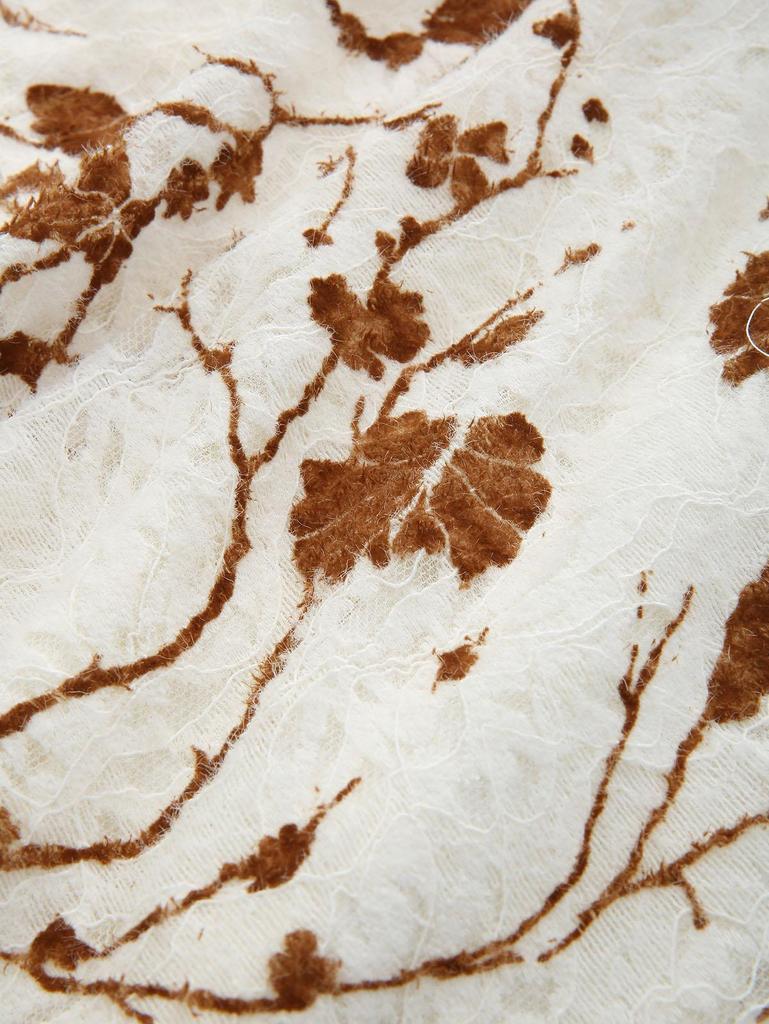 Rosegal Большой размер Платье с цветочным принтом, кружевом, сборками, пряжкой, шнуровкой, рукавами-клеш, с высоким-низким подолом