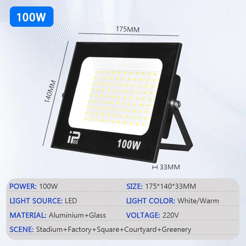 LED Floodlight Outdoor IP66 Waterproof Path Light Spotlight 10W 20W 30W 50W 100W 200W Outdoor Garden Porch Courtyard Lamp AC220V