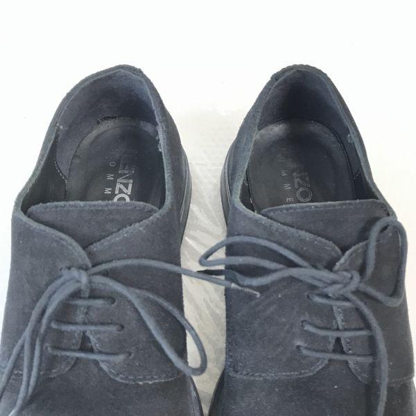 Сделано во Франции KENZO Замшевые Туфли Дерби из Кожи с Гладким Мыском Мужские 41 25.5-26.0 Черные Винтаж(ИСПОЛЬЗОВАЛ)