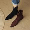 Fashion Women's Vintage Chunky Heel Ankle Boots Autumn Winter New Pointy Square Head Suede Back Zipper Soft Sole Non-slip Short Boots