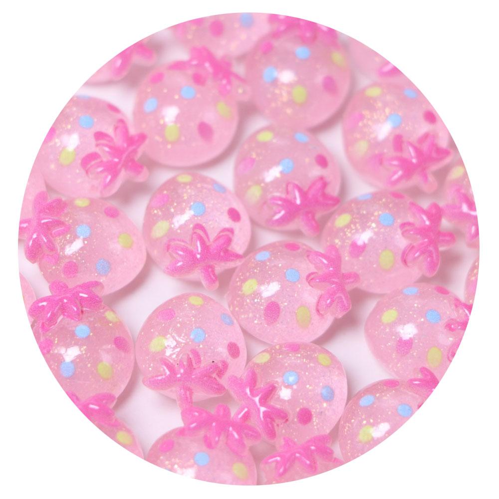 New Cute Glitter Pink White Strawberry Embellishments Flatback Resin Cabochon Sweet Fruit Slime Charms for Scrapbooking Decor