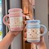 Cute High-value Ceramic Mug with Lid Niche Design Sense Coffee Water Cup Girls Birthday Gift Souvenir