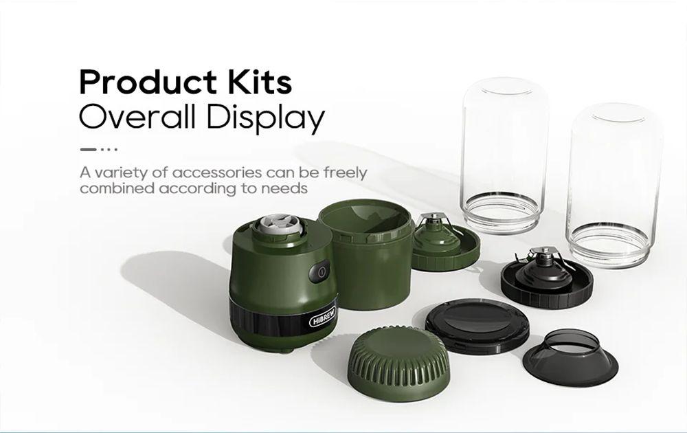 HiBREW G2 3in1 Coffee Grinder, 2000mAh Double Cup, Fruit Mixers Juicers Blender Ice Crusher, for Camping or Journey