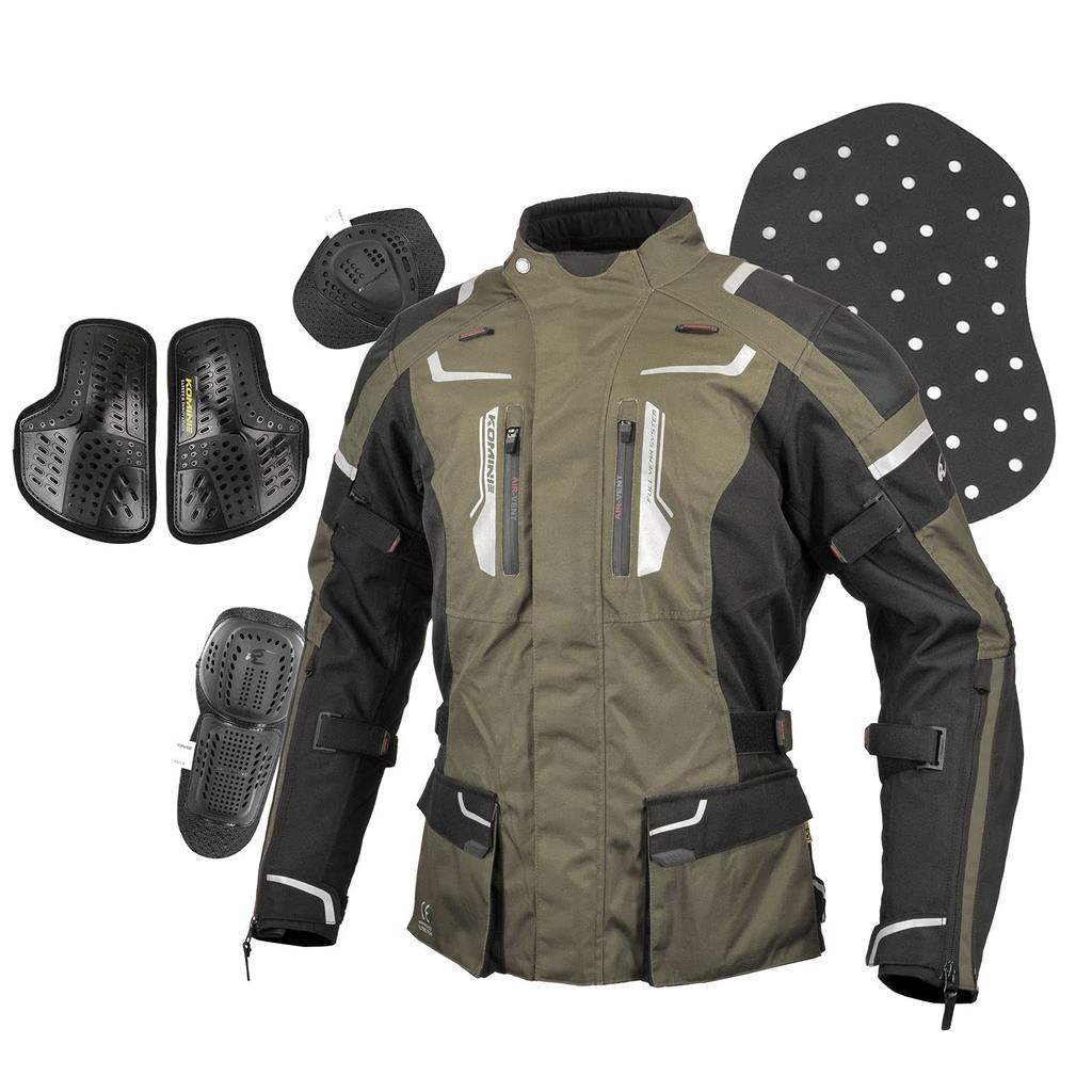 KOMINE Мотоциклетная куртка Водонепроницаемая и CE Стрейч Черная Размер M Круглогодичная JK-597 1283, Всесезонная куртка для холодной погоды, Сертифицированная, Ткань, Защита,