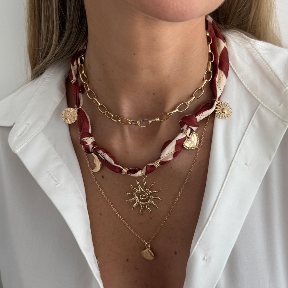 Leopard Print Conch Starfish Necklace Seashell Beads Chain Choker Scarf Necklace Gold Jewelry