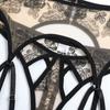 Women's See-Through Mesh Embroidery Bra Set Sexy Lingerie Underwire Bra Garter Belt Thong Suit