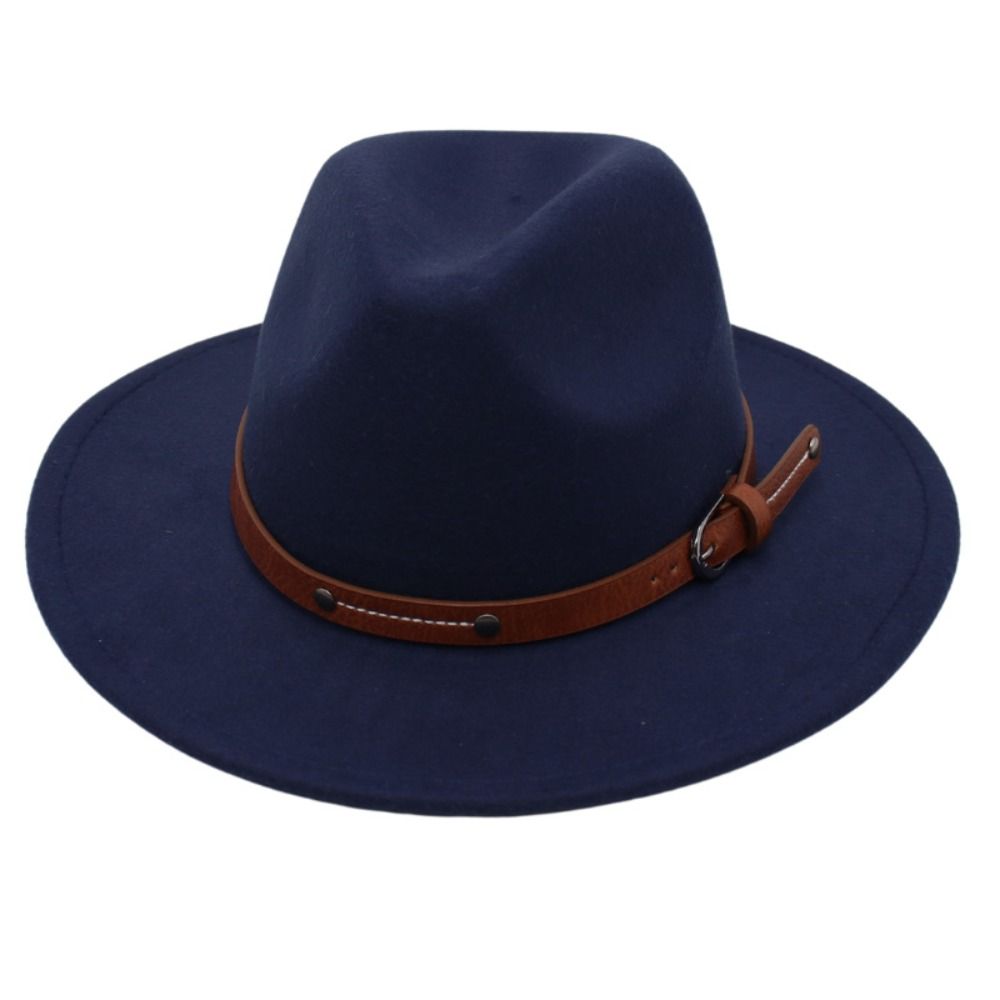 Wide Brim Felt Fedora Hats With Belt Buckle Cowboy Cap Fashion Panama Cap  Men Women