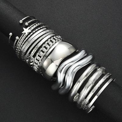 Набор браслетов-бенглов с широким лицом «Звезда Давида», 19 штук, с покрытием из белого золота, модная бижутерия, женский повседневный аксессуар для вечеринок, подарок