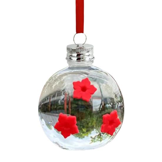 Hanging Hummingbird Feeder Round Clear Outdoor Hummingbird Water Dispenser with 3 Flower Ports for Yard Decoration
