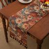 Retro Nostalgia Oil Painting Jacquard Table Runner with Tassel for Dinning Table Home Decor Luxury Monet Sunflower Table Runner