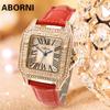 ABORNI Новые часы женские винтажные маленькие квадратные полные бриллиантов римские водонепроницаемые часы