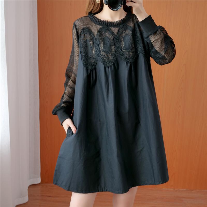 Dimanaf 2022 летнее стильное платье оверсайз, женское кружевное сексуальное свободное свободное асимметричное подол с круглым вырезом, женское черно-белое повседневное платье