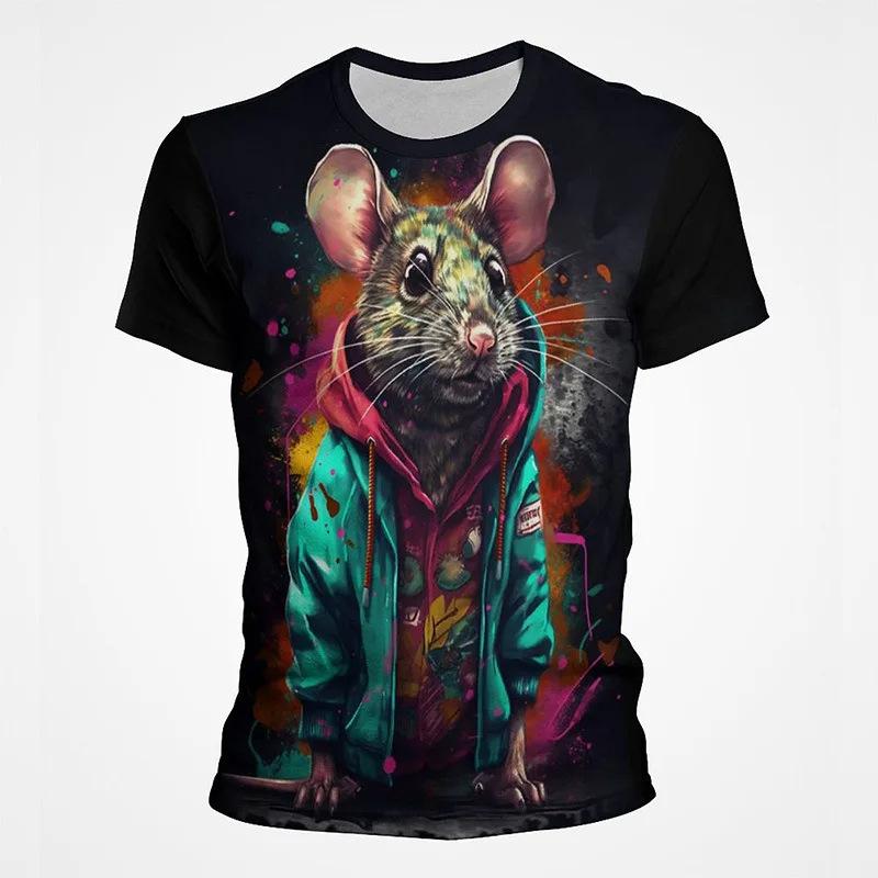 Забавные животные граффити арт графика 3D-принт топ с коротким рукавом хип-хоп круглый вырез короткий рукав мужские футболки