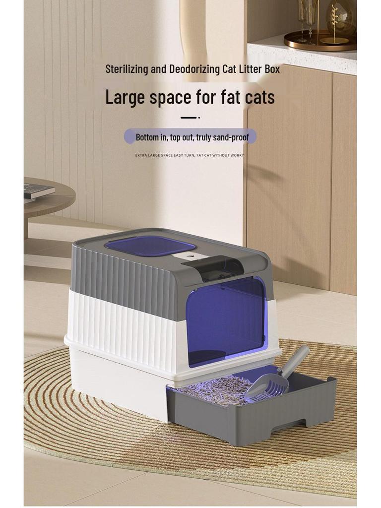 Large Enclosed UV-Sterilizing Cat Litter Box with Drawer