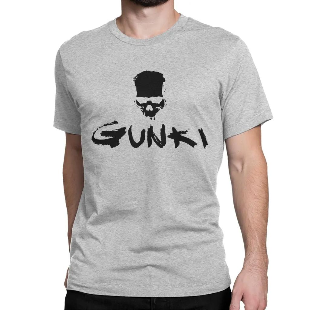 Gunki Funny Tees Short Sleeve Crew Neck T-Shirt Cotton Plus Size Tops Gunki Logo Fishing Angling Skull for Men Women T Shirt