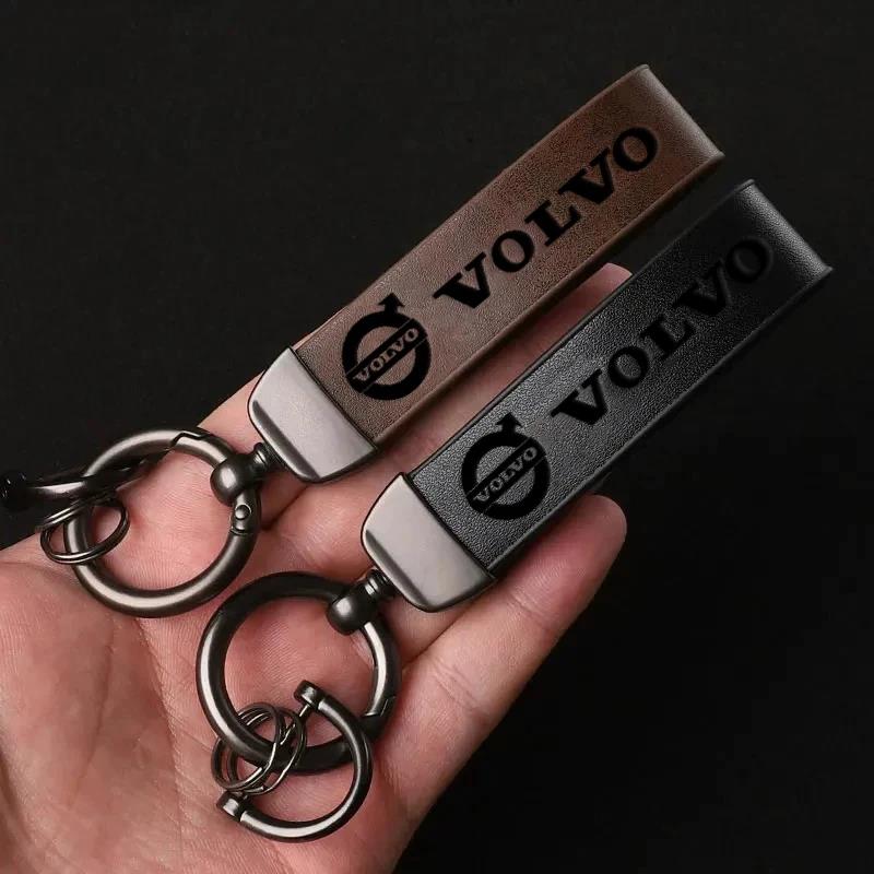 Car Key Rings Luxury Leather Keychain Pendant Accessories For Volvo ES90 EC40 EX40 EM90 XC90 V90 V60 XC60 V40 S80 S60 S90 C40 XC GU9