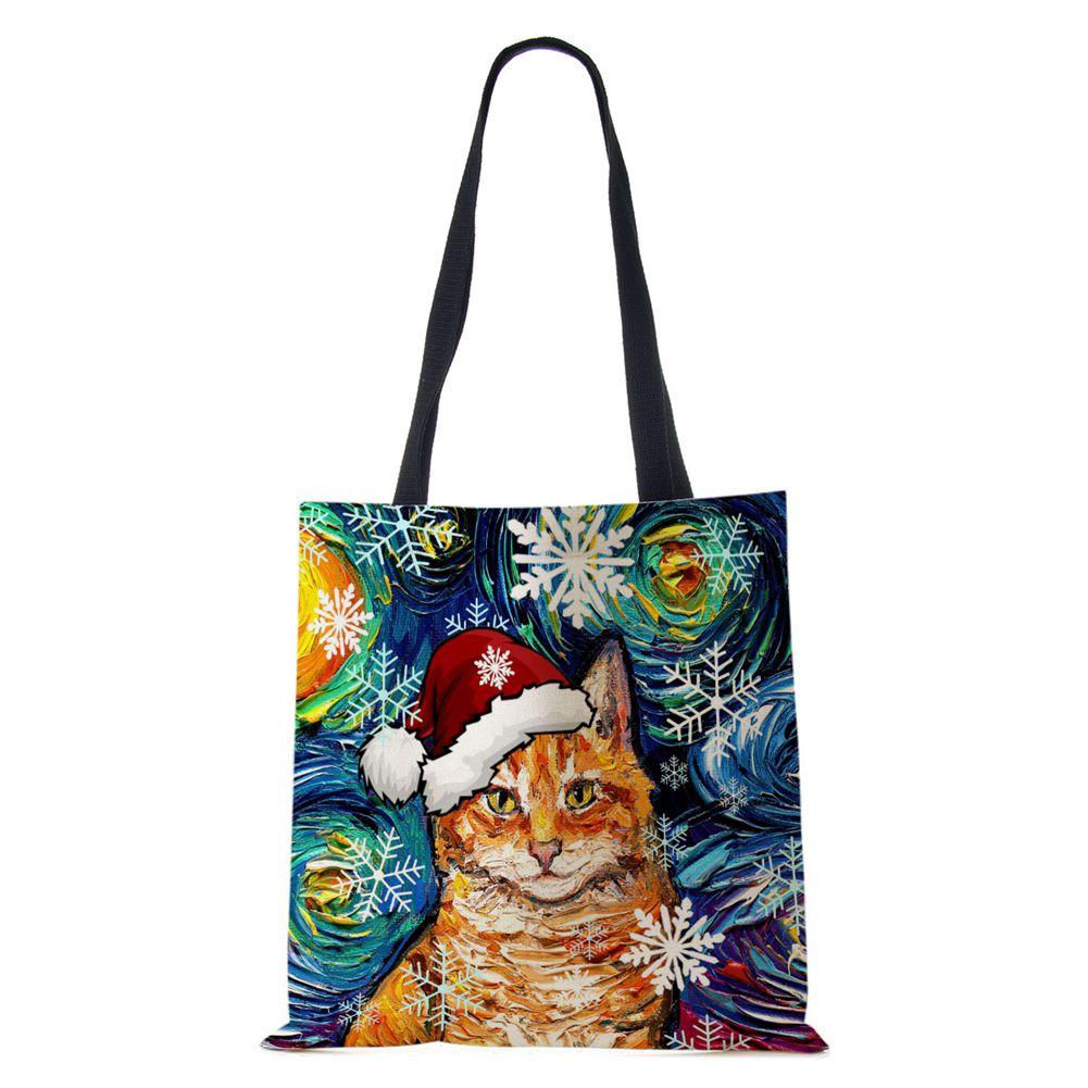 Рождественская холщовая сумка-шоппер для собак и кошек с принтом Харадзюку для женщин, многоразовая сумка через плечо, повседневная, большой вместимости, складная сумка-тоут CLE