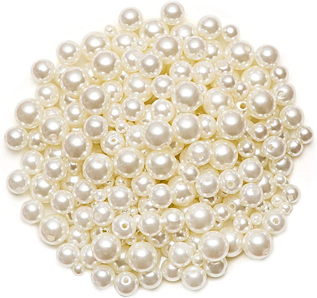NALER Pearl Approximately 500 Pearl Beads for Round Pearls with Suitable for Charm Beads, Crafts, Holes, White, Handmade, Materials, 4mm, 6mm, 8mm,