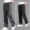 Брюки-карго, мужская свободная прямая одежда большого размера, однотонная серая универсальная рабочая одежда, черные джоггеры, хлопковые повседневные мужские брюки