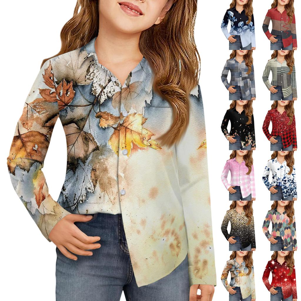 Рубашка на пуговицах для девочек - Блузка-платье с длинным рукавом