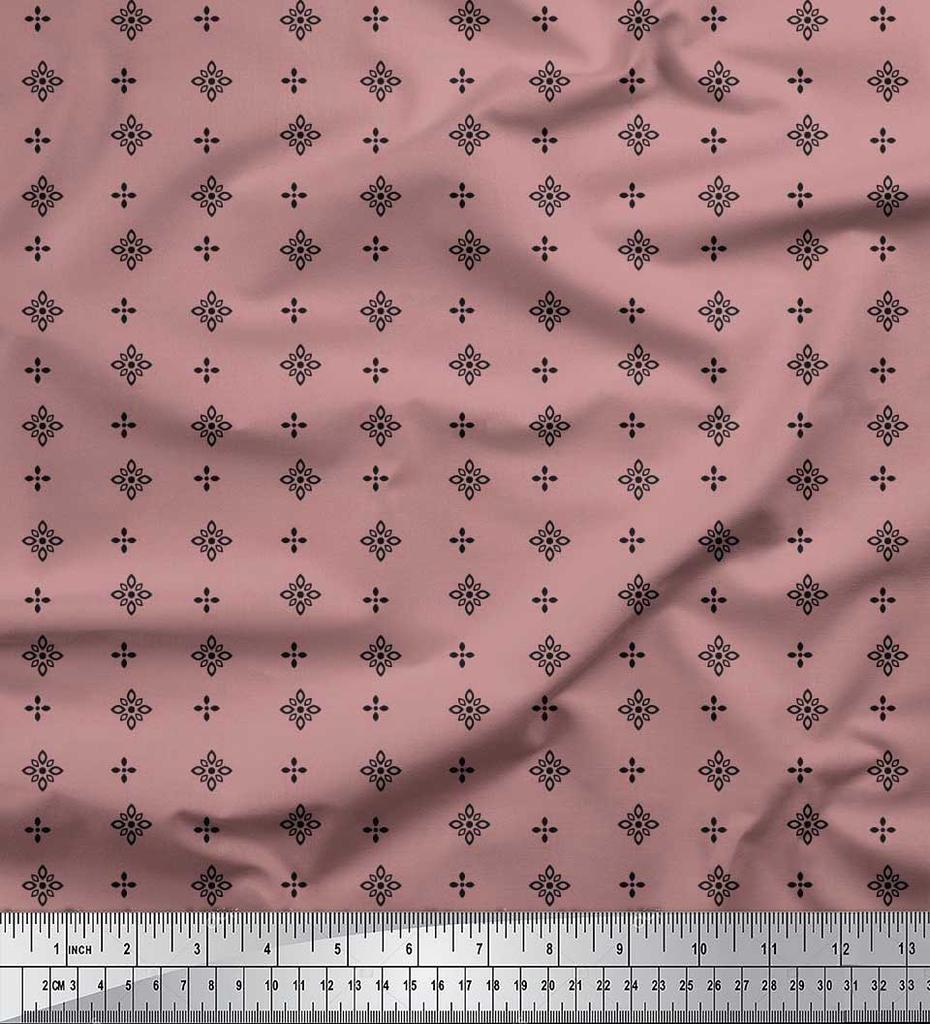 Soimoi Japan Crepe Satin Fabric Black Small Motif Shirting Printed Craft Fabric by the Metre 42 Inch