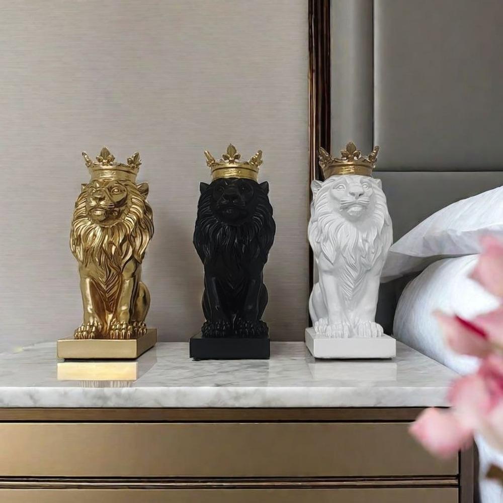 Model Lion Statue Resin Animal Figurine Ornaments Nordic Crown Lions Sculpture