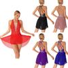 Women's Lyrical Ballet Dance Dress Contemporary Dance Costume Halter Neck Backless Dress