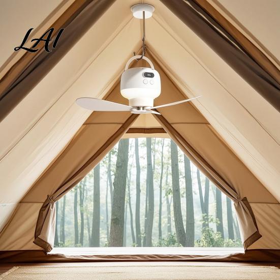 Multifunctional Picnic Cooling Device 2-in-1 Portable Ceiling Fan Rechargeable Wireless Tent Fan with LED Light Remote Control 4 Speeds,