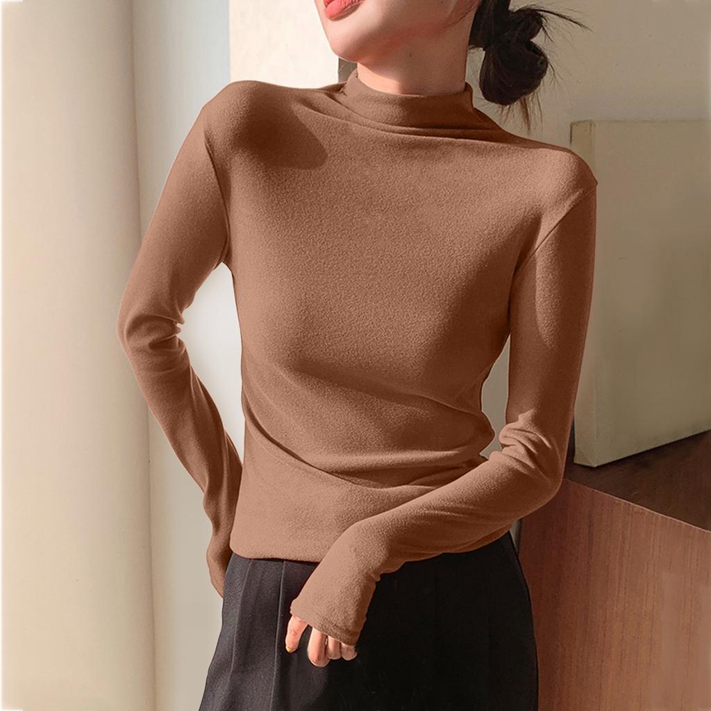 Women's Solid Color Solid Color Semi High Neck Slim Fit Base Shirt With Long Sleeve Tight T-shirt
